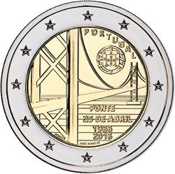 Obverse of Portugal 2 euros 2016 - Inauguration of 25th of April Bridge