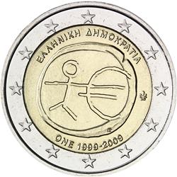 Obverse of Greece 2 euros 2009 - 10th anniversary of the EMU and the birth of the euro
