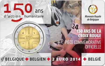 Obverse of Belgium 2 euros 2014 - 150 Years Belgium Red Cross