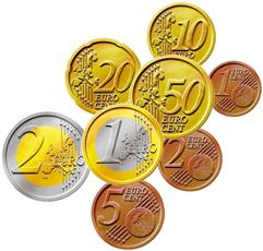The 8 denominations of the euro coins