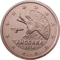 Obverse of Andorra 2 cents 2016 - Pyrenean Chamois and indigenous Vulture