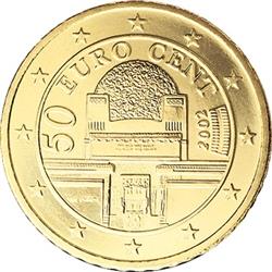 Obverse of Austria 50 cents 2003 - The Secession Building