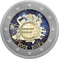 Obverse of Belgium 2 euros 2012 - 10 years of euro banknotes and coins