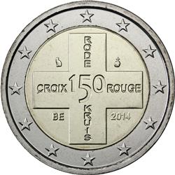 Obverse of Belgium 2 euros 2014 - 150 Years Belgium Red Cross