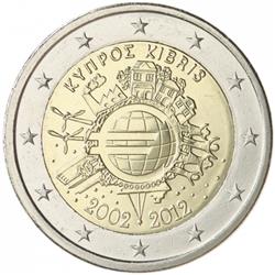 Obverse of Cyprus 2 euros 2012 - 10 years of euro banknotes and coins
