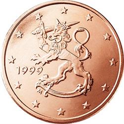 Obverse of Finland 1 cent 1999 - The heraldic lion of Finland