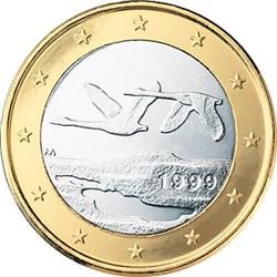 Obverse of Finland 1 euro 2000 - Two flying swans