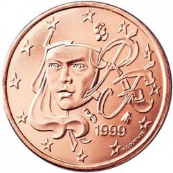 Obverse of France 1 cent 2001 - Depicts a young, feminine Marianne