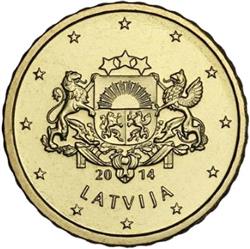 Obverse of Latvia 10 cents 2014 - Greater coat of arms of Latvia