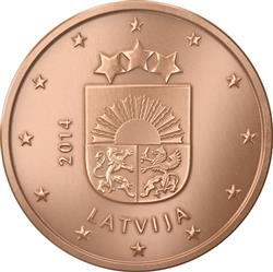 Obverse of Latvia 2 cents 2014 - Coat of arms of Latvia
