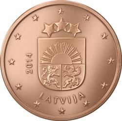 Obverse of Latvia 5 cents 2014 - Coat of arms of Latvia