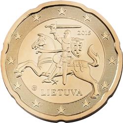 Obverse of Lithuania 20 cents 2015 - Vytis