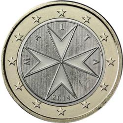 Obverse of Malta 1 euro 2008 - The eight-pointed Maltese cross