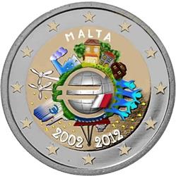 Obverse of Malta 2 euros 2012 - 10th anniversary of the EMU and the birth of the euro