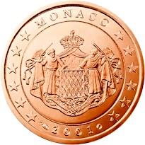 Obverse of Monaco 2 cents 2001 - Grimaldi coat of arms