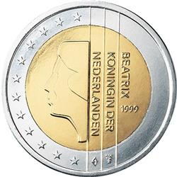 Obverse of Netherlands 2 euros 1999 - Queen Beatrix in profile