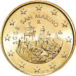 Obverse of San Marino 50 cents 2002 - The Three Towers of San Marino - La Guaita, La Cesta, Il Montale