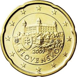Obverse of Slovakia 20 cents 2009 - Bratislava Castle