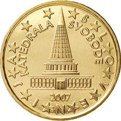 Obverse of Slovenia 10 cents 2007 - Cathedral of Freedom