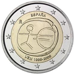 Obverse of Spain 2 euros 2009 - 10th anniversary of the EMU and the birth of the euro