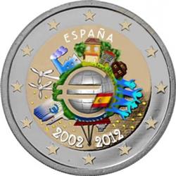 Obverse of Spain 2 euros 2012 - 10 years of euro banknotes and coins