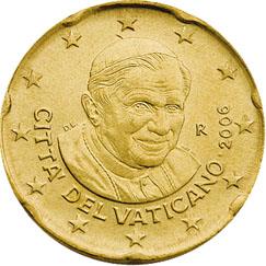 Obverse of Vatican 20 cents 2010 - Portrait of His Holiness Pope Benedict XVI