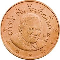 Obverse of Vatican 2 cents 2008 - Portrait of His Holiness Pope Benedict XVI
