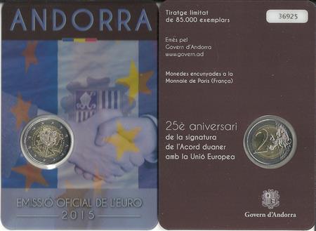 Obverse of Andorra 2 euros 2015 - 25 Years of Customs Union with the EU