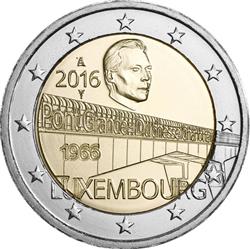 Obverse of Luxembourg 2 euros 2016 - 50 Years of Grand Duchess Charlotte Bridge