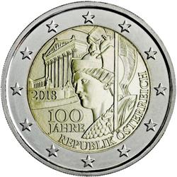 Obverse of Austria 2 euros 2018 - 100th anniversarry of the Austrian Republic