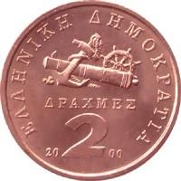 Obverse of Greece 2 drachmas 2000 - Manto Mavrogenous