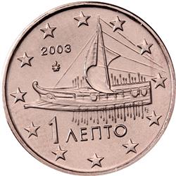 Obverse of Greece 1 cent 2002 - Athenian triere