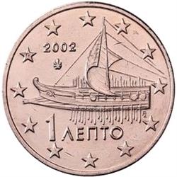 Obverse of Greece 1 cent 2002 - Athenian triere 