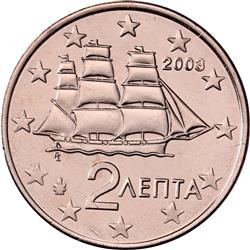 Obverse of Greece 2 cents 2002 - Corvette