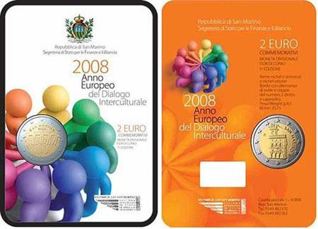 Obverse of San Marino 2 euros 2008 - European Year of Intercultural Dialogue
