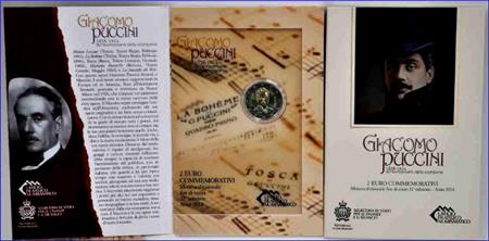 Obverse of San Marino 2 euros 2014 - 90th Anniversary of the Death of Giacomo Puccini
