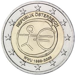 Obverse of Austria 2 euros 2009 - 10th anniversary of the EMU and the birth of the euro