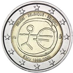 Obverse of Belgium 2 euros 2009 - 10th anniversary of the EMU and the birth of the euro
