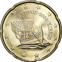 Obverse of Cyprus 20 cents 2016 - The Kyrenia ship