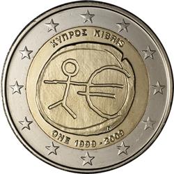 Obverse of Cyprus 2 euros 2009 - 10th anniversary of the EMU and the birth of the euro