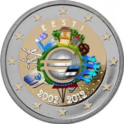 Obverse of Estonia 2 euros 2012 - 10 years of euro banknotes and coins