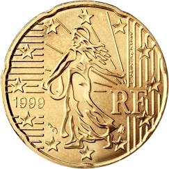 Obverse of France 20 cents 1999 - The sower, a theme carried over from the franc