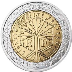 Obverse of France 2 euros 2000 - A stylised tree with the motto Liberte Egalite Fraternite
