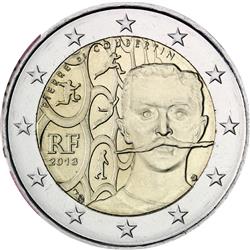 Obverse of France 2 euros 2013 - 150th Anniversary of Pierre de Coubertin's Birth