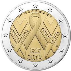 Obverse of France 2 euros 2014 - World AIDS Day