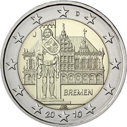 Obverse of Germany 2 euros 2010 - City Hall and Roland - Bremen 