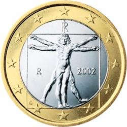Obverse of Italy 1 euro 2010 - Drawing by Leonardo da Vinci