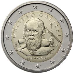 Obverse of Italy 2 euros 2014 - 450th Years since the Birth of Galileo Galilei