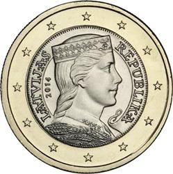 Obverse of Latvia 1 euro 2016 - Latvian maiden