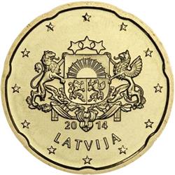 Obverse of Latvia 20 cents 2014 - Greater coat of arms of Latvia